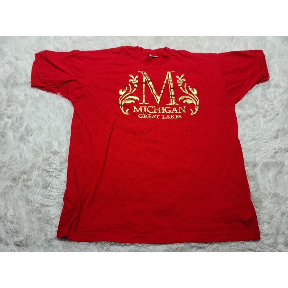 Michigan Great Lakes State T-Shirt Single-Stitch Puffy Letters Gold‎ XXL VTG